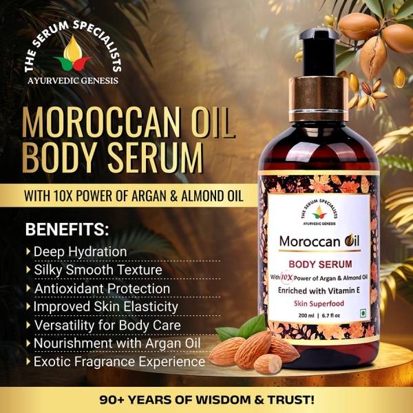Benefits Moroccan Oil Body Serum 10x Power of Argan Oil Almond Oil Enriched with Vitamin E The Serum Specialists Ayurvedic Genesis