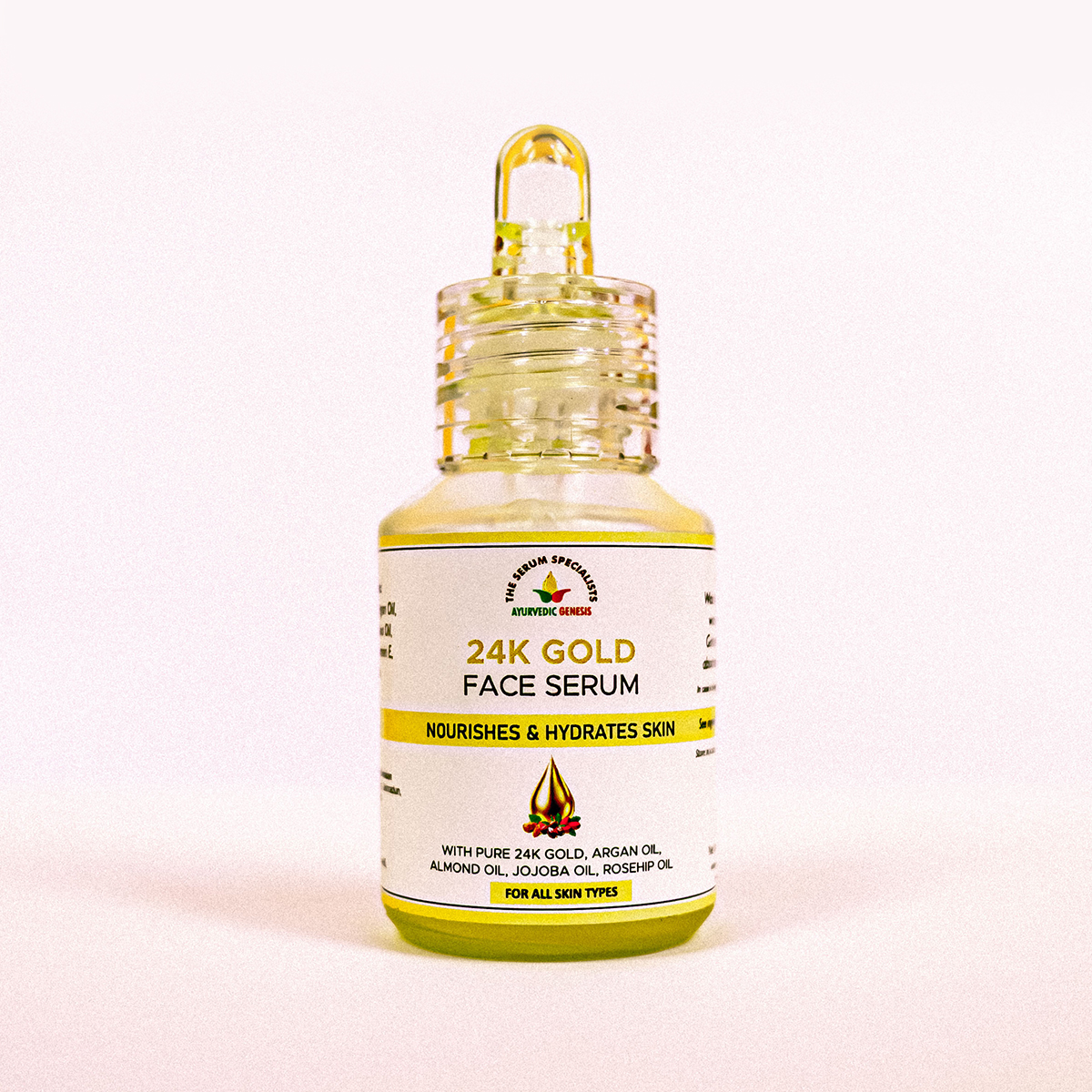 24K Gold Face Serum with Argan, Almond, Jojoba & Rosehip Oils The Serum Specialists White BG